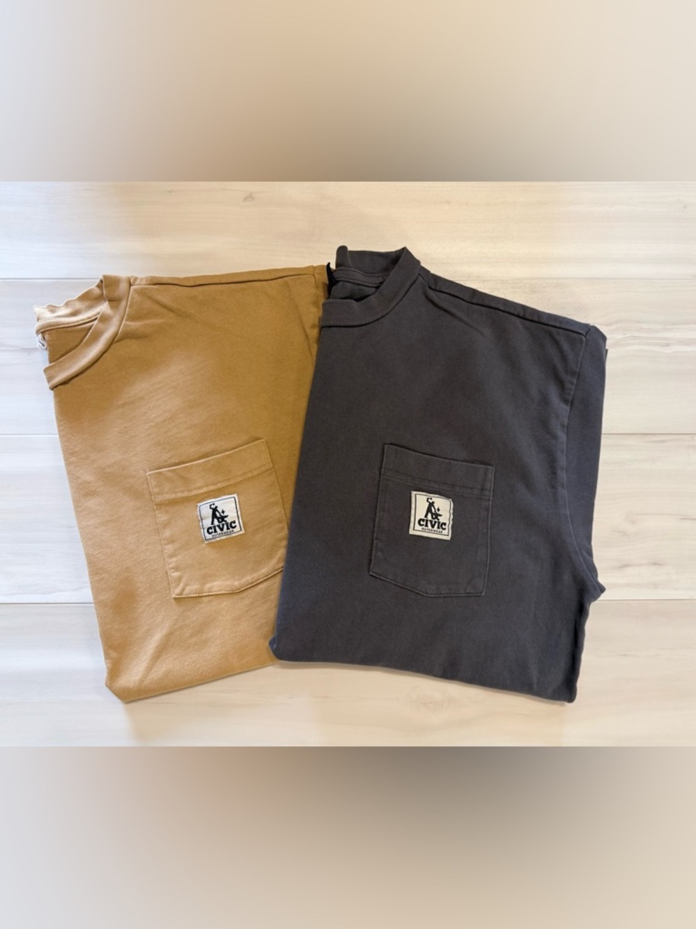 Civic Outerwear Pocket Tee - Caramel and Charcoal- set of 2